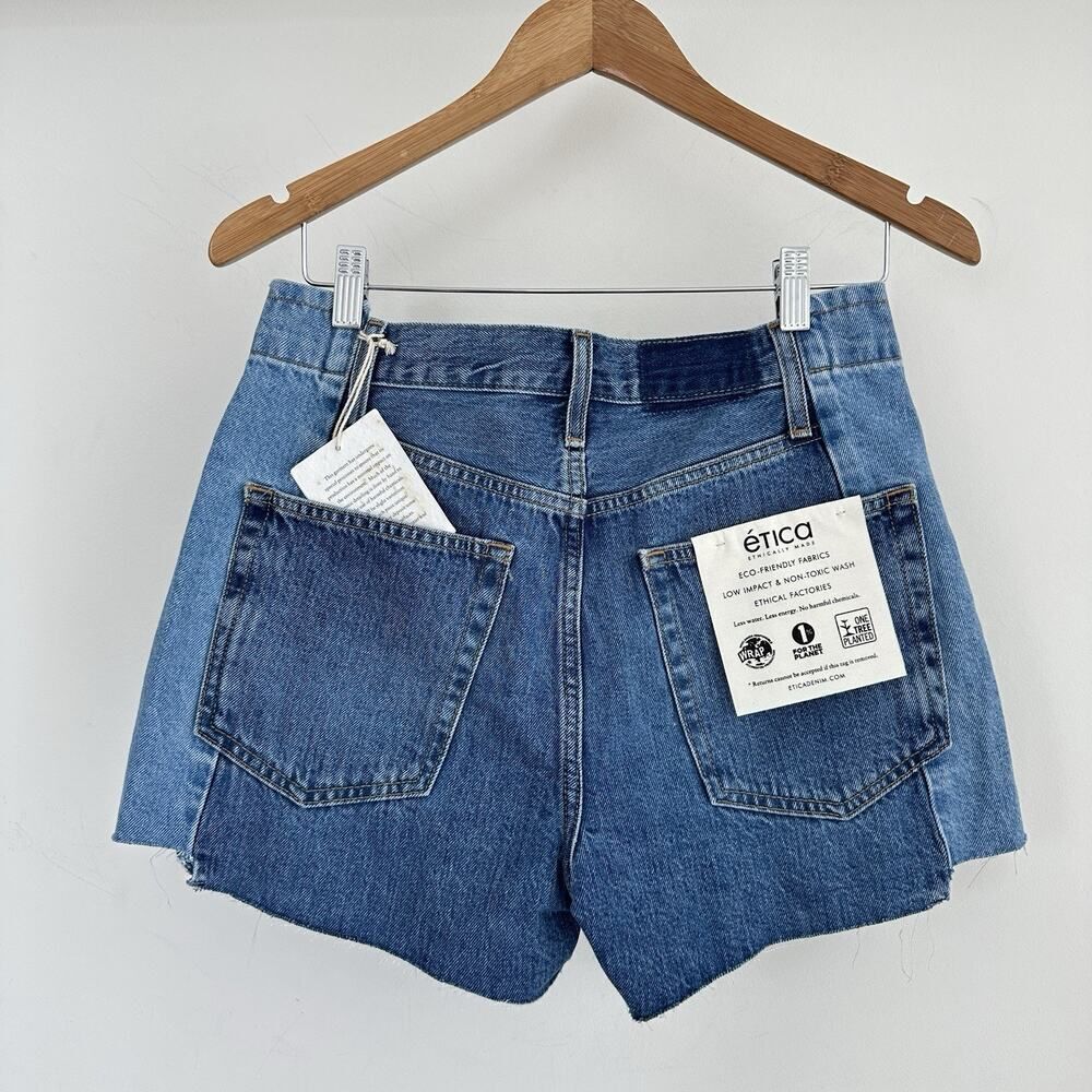 ETICA Shorts Womens 27 Jean Denim Cutoffs Two Tone Festival Boho Organic Ethical